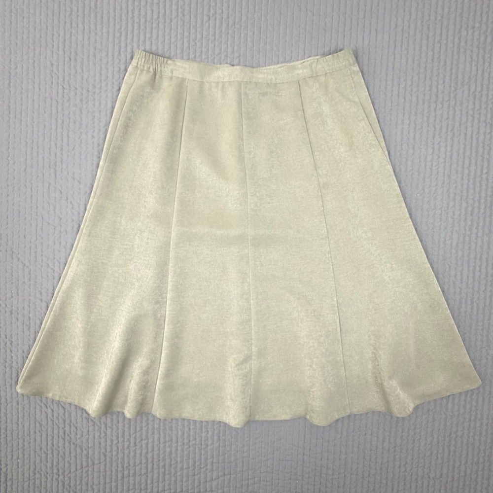 Blanche Sage Green Sueded A-Line Midi Skirt Size 42 Lined Panelled Casual Career